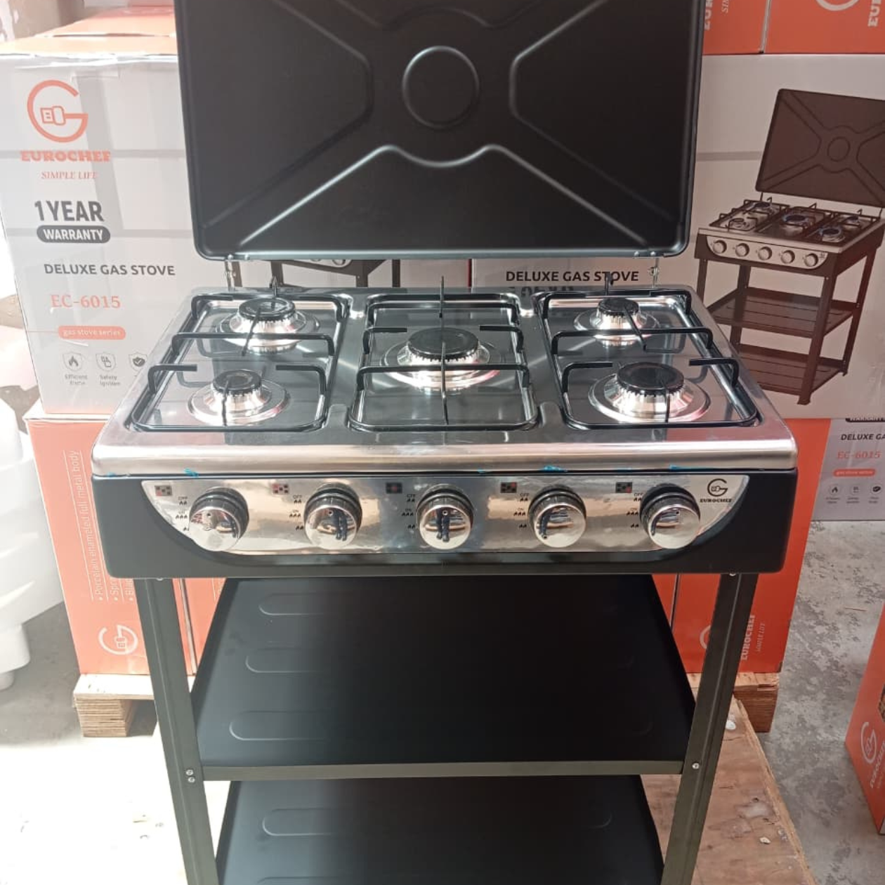 Eurochef 5 burner standing cooker with shelves - Image 2