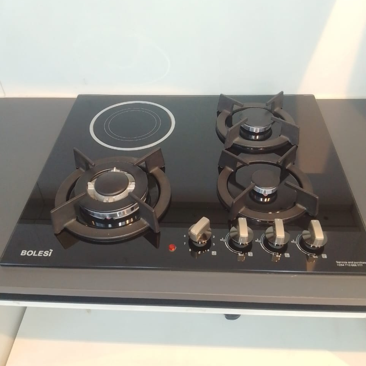Bolesi hob 3 gas burners +1 infrared electric with gas sensor and wok burner inbuilt glass tampared gas hod