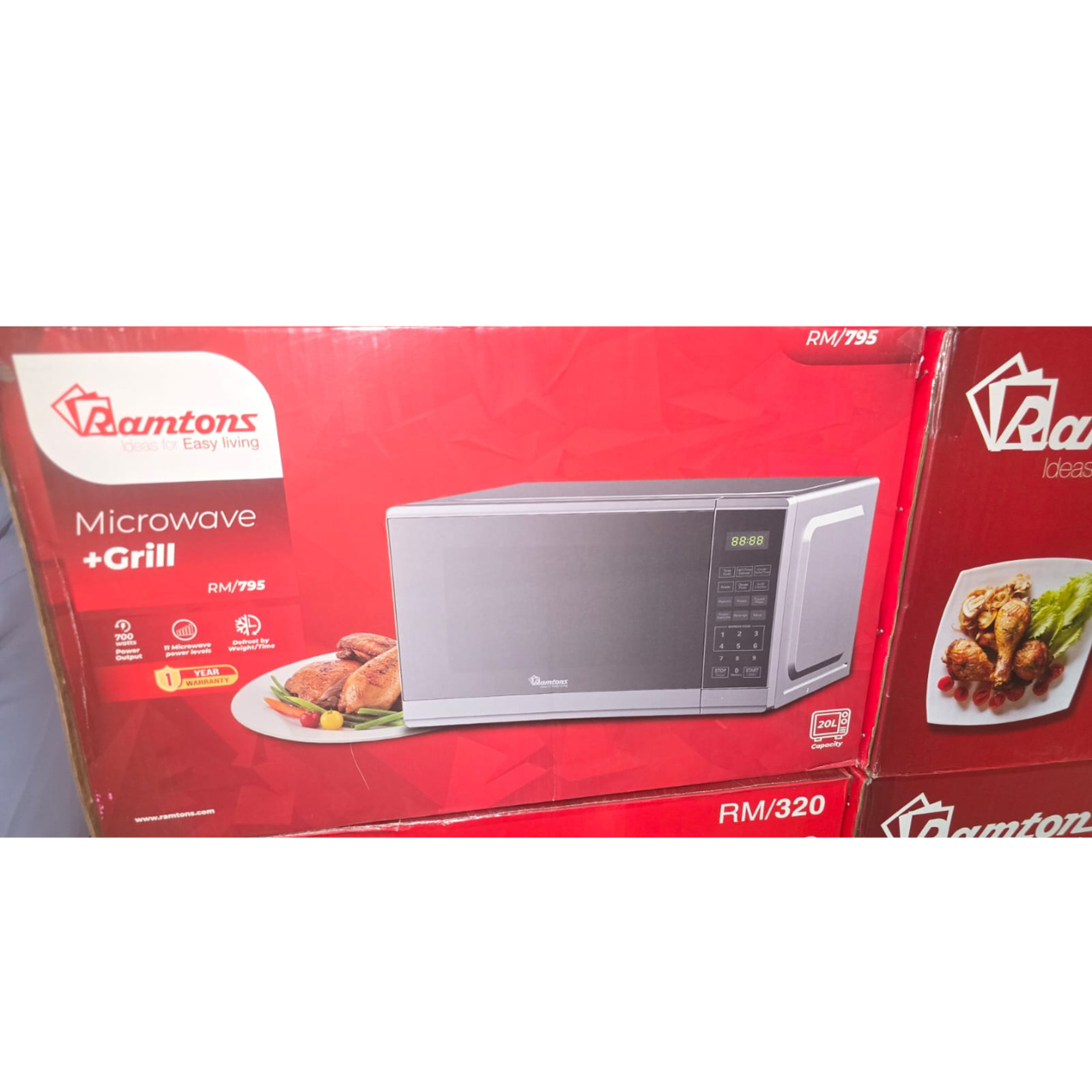 Ramtons 20 LITERS MICROWAVE OVEN WITH GRILL, SILVER + MIRROR FINISH - RM/795