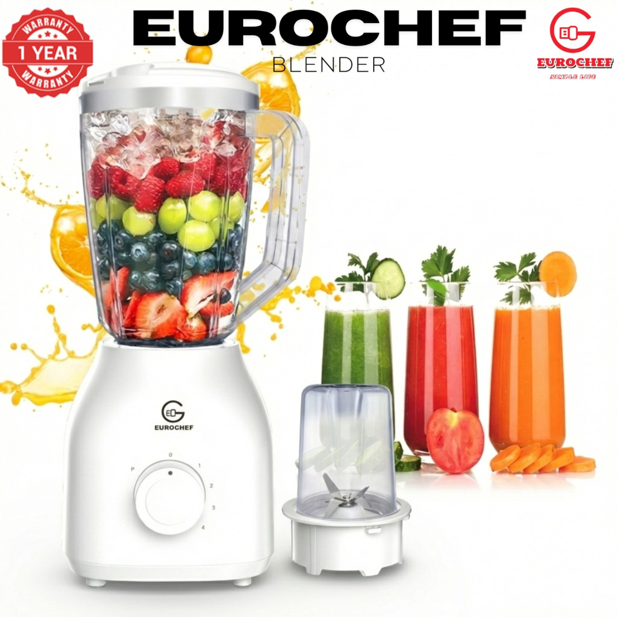 2 in 1 Eurochef 1.8 Liter  With 4 speed 3 pin (with fuse) blender