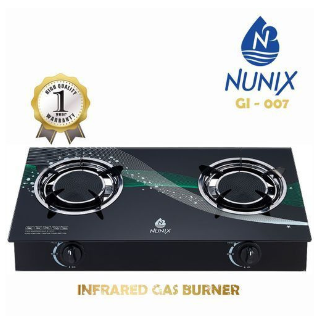 Nunix 2 Burner Low Gas Consumption Glass Top Table Infrared Cooker