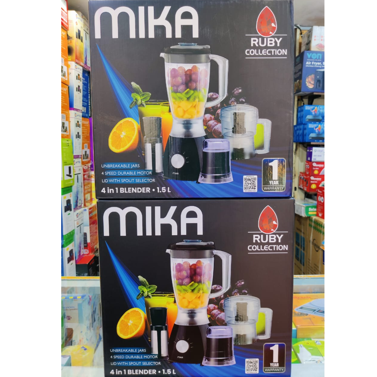 Mika Series MIKA Blender, 1.5L, 4 in 1, with Grinder, Chopper &amp; SS Filter, 400W, Black MBLR304B