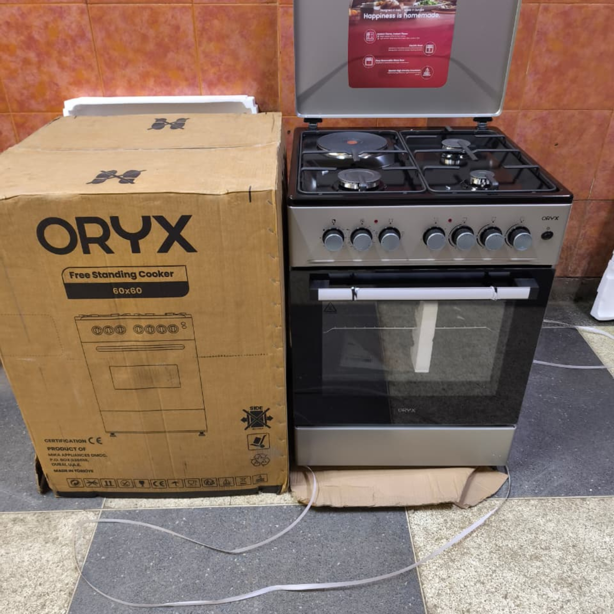 Mika	ORYX Standing Cooker, 60cm x 60cm, 3 Gas Pool Jet Burners + 1 RAPID Hot Plate, Button Ignition.