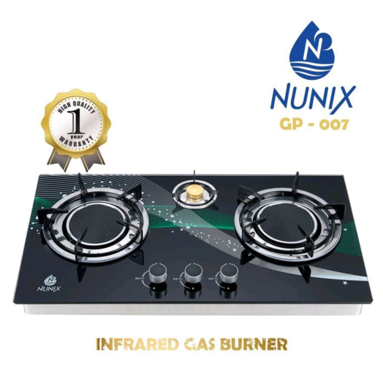 Nunix 3 Burner Low Gas Consumption Glass Top Table Infrared Cooker